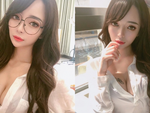 爆乳白襯衫94猛！小隻馬OL「妮妮nini」窗邊解扣曬奶，白嫩D杯像在發光！