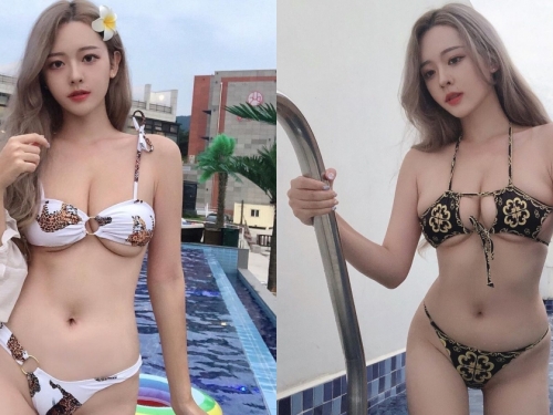 就愛「溢奶比基尼」！火辣童顏大奶正妹「身材太犯規」，泳裝款式也都好狂啊！