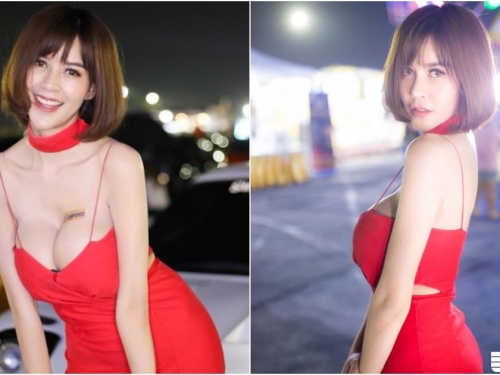 搭摩天輪驚見「兇猛巨奶妹」！超細肩帶快要撐不住啦！「白嫩美乳」好像快掉出來！