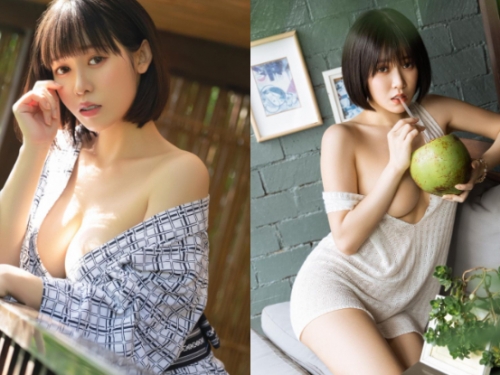 清甜妹子「語萱菈菈」豪乳猛吸椰子水，落肩掉雙球粉絲大讚：「超消暑！」