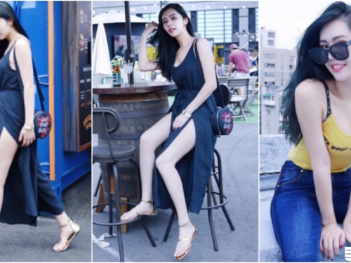 路邊出沒「長腿正妹」！性感高衩大秀白皙美腿！不愧是優質「長榮空姐」啊...