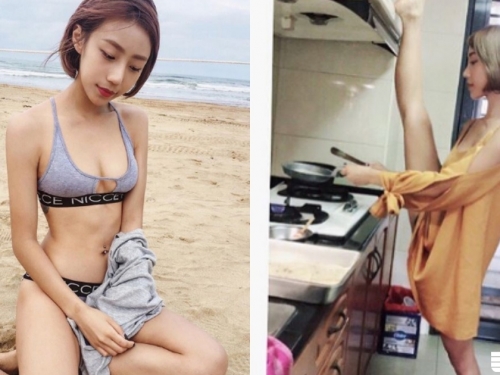 激萌「北教大正妹」到處劈！筋超軟「神級美腿」這樣子關抽油煙機也可以喔！