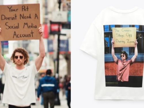「你的寵物不需要 IG」紐約爆紅「舉牌哥」和 ZARA 聯名推出「厭世語錄」Tee