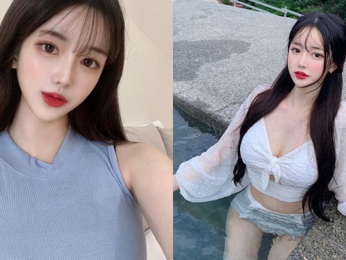 氣質正妹下水後「火辣曲線」現形，「白嫩美肌」腰細、胸好大！