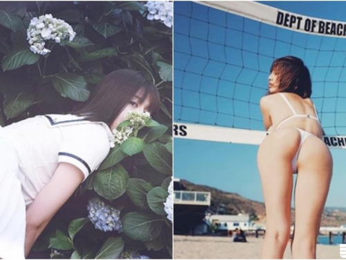 「露屁屁賞花」超狂制服美少女！「精品美臀」大方出鏡！花兒都沒有屁股蛋圓！