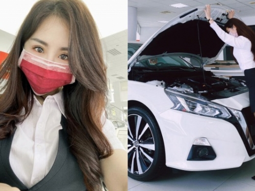 香車就要配美人！Nissan 美女業務「芳芳」大露「黑絲美腿」狂吸目光