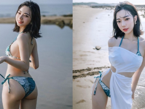 極品天菜「啾啾」領頭美曬「翹挺屁屁」，電眼甜笑堪比大海鹽值！