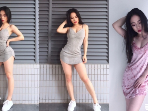 崇尚歐美風格「爆乳奶妹」，姿態撩人「只愛細肩帶」渾圓辣乳緊緊繃著快撐不住啦～
