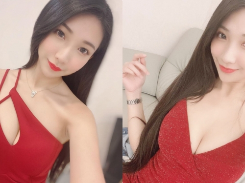 紅色的最辣！C奶正妹「小曖萱」發送福利，紅色禮服襯托「超白嫩深溝」！