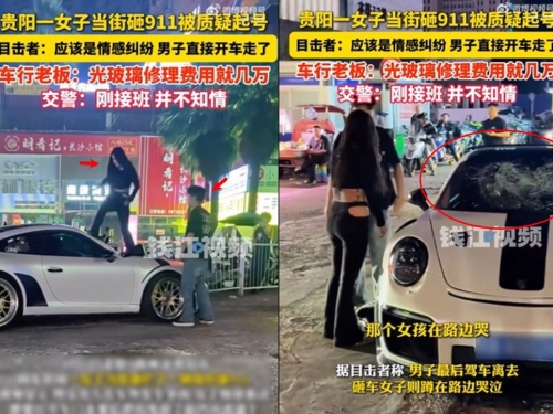 疑巧遇男友開保時捷載小三 女子霸氣上車狂踹玻璃