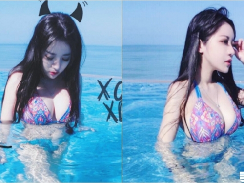 水中「爆奶小惡魔」！超邪惡的「渾圓美乳」霸佔視線！出水瞬間太猛啦！