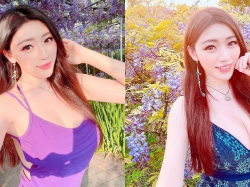 比基尼季節到啦！美乳正妹「謝立琪 Kiki」賞紫藤花，性感爆乳辣到不行！