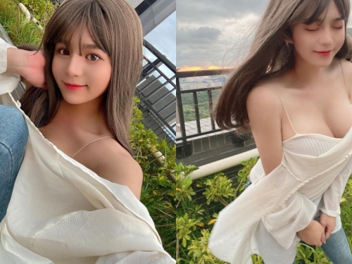 風好喧囂！「甜美大眼妹」外套被吹飛，「雪白巨乳」藏不住大片露出！