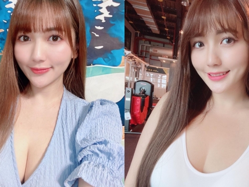 正妹「莫葵 Vika」水藍上衣開深V，「豐滿的美乳視角」好誘人！