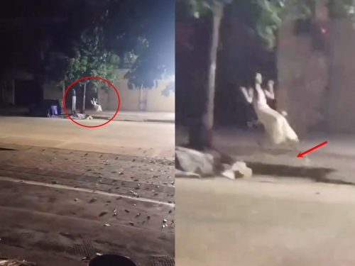 夜半時分白裙女路邊盪鞦韆！ 網友驚呼：地上沒影子