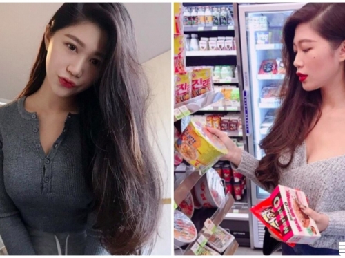 超市驚見火辣低胸正妹，超深V裝「衣角都快滑落啦」！