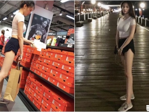 逛街驚見「長腿正妹」挑球鞋！小熱褲下「白皙美腿」太猖狂！IG裡面滿滿腿照啊！