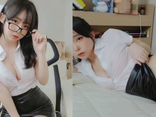 南韓正妹 Sunha 化身魅惑 OL！緊身白襯衫湧出豪乳  撩裙放電有夠辣