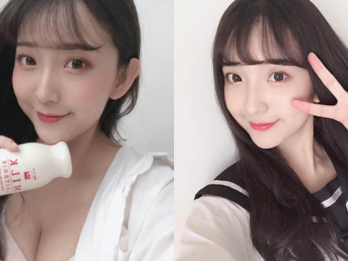甜美正妹劉雨蕎「爆乳喝牛奶」，低胸視角讓人越看越暈！