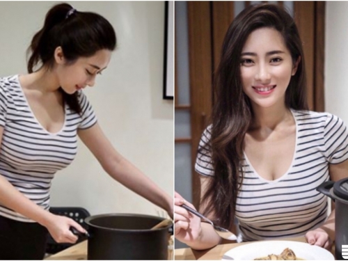 會計事務所「超正女秘書」！低頭煮飯「飽滿身材」無所遁形！好想跟她一起用餐啊！