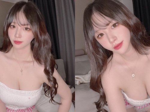 像貓咪一樣愛撒嬌的「迷人美乳妹」，「低胸前傾」胸型超明顯！