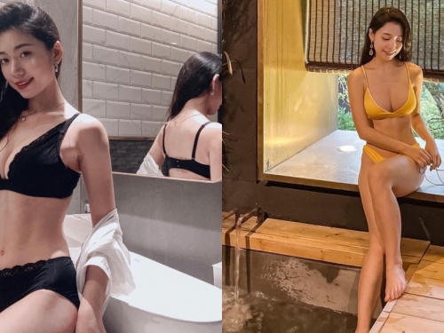 天冷也有福利照！「爆乳部落客」比基尼泡湯，超養眼美胸長腿一次露出！