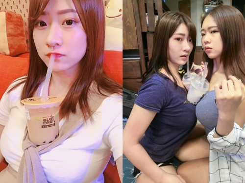 台男性幻想第一YouTuber「球球 MiKa」雙人大胸放手頂喝珍奶　巨乳力讓人好興奮