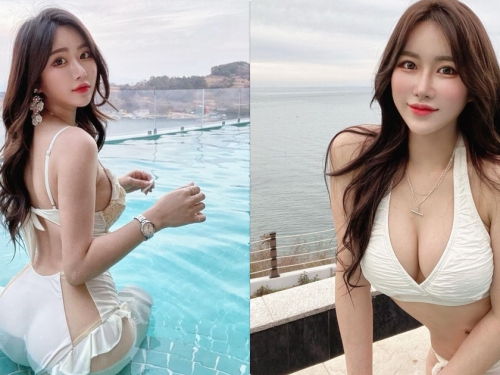 正妹紋繡師「泳池解放美乳曲線」，正面、背面都辣到噴血！