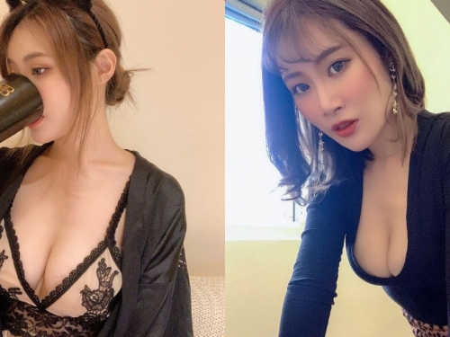 正妹「徐紜」穿火辣睡衣喝茶太撩人，「飽滿深V美乳」好養眼！