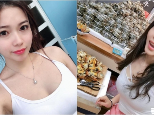 「34E氣質正妹」大啖螃蟹！吃完運動「爆乳小背心」又是一波福利啊！