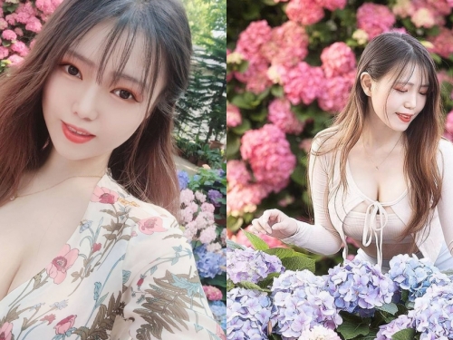 性感寶貝「張瑜 Tako」爆乳洋裝賞繡球花，「胸前兩球」比花還要大朵！