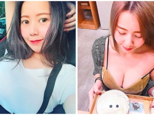 超兇正妹「爆奶吃冰」，超邪惡俯視角度，讓隔壁客人都暈了！