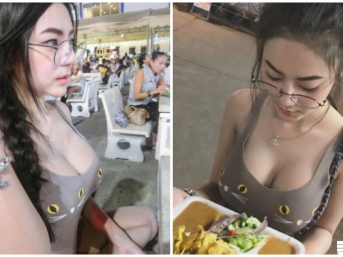用爆乳端盤子！正妹邪惡吃飯畫面好噴血，一低頭都是滿滿的奶量！