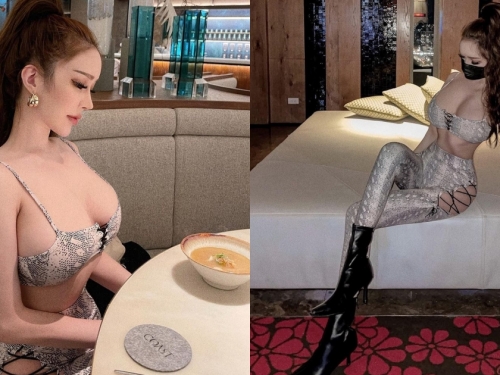 穿這樣吃飯可以嗎？「性感巨乳正妹」蛇皮裝爆乳露大腿，「芭比身材」超搶眼！