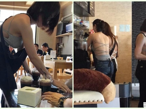 快衝啊！咖啡店驚見「爆乳女店員」F奶有夠迷人！超火辣「送餐服務」讓男客人好興奮…